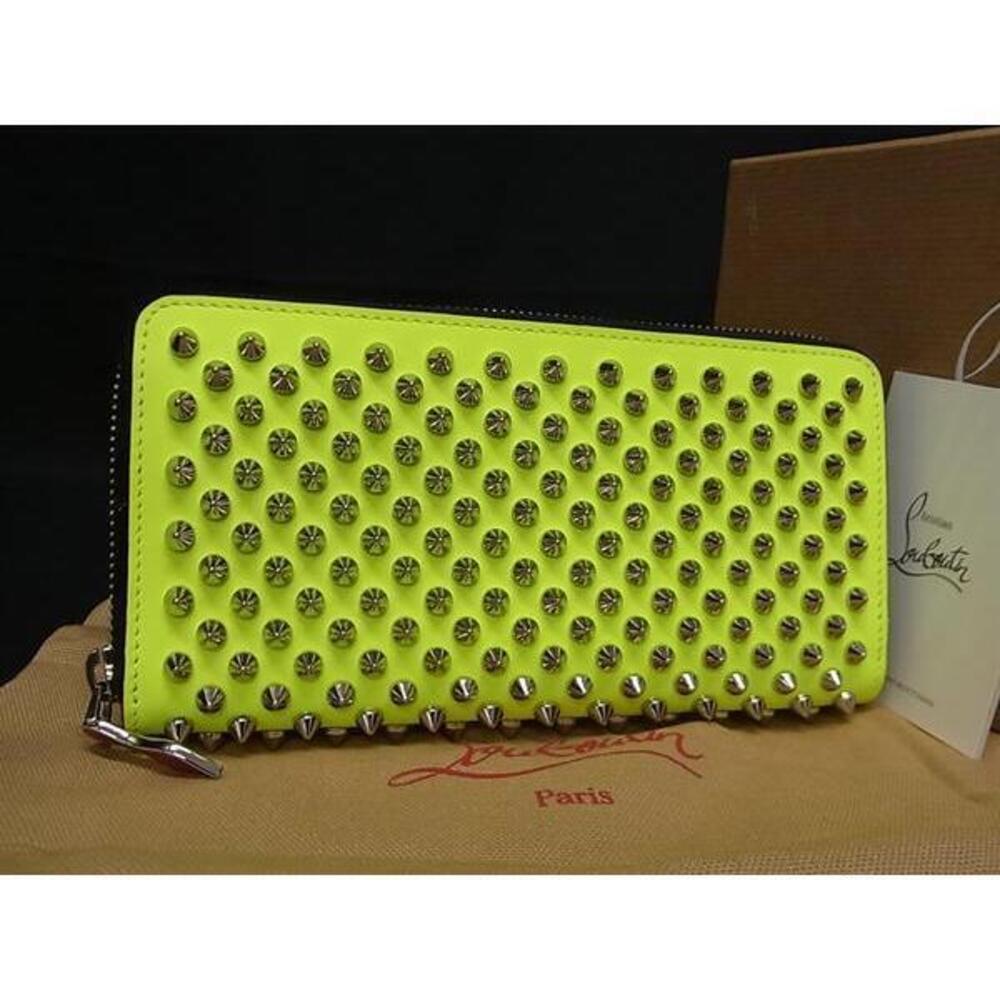 Christian Louboutin Panettone Spike Stud Leather Round Zip Long Wallet Yellow